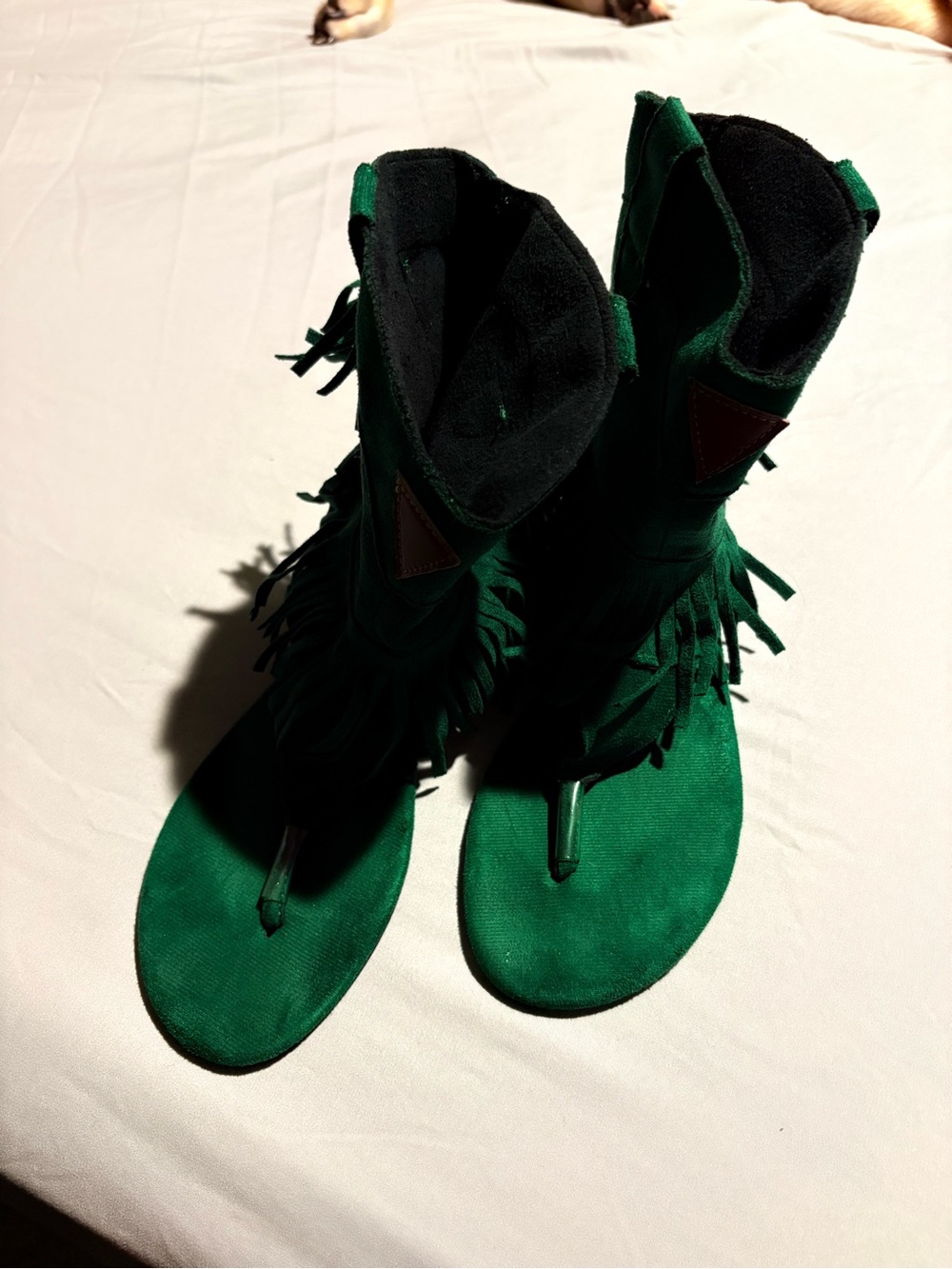 Emerald fringe cowboy sandals
